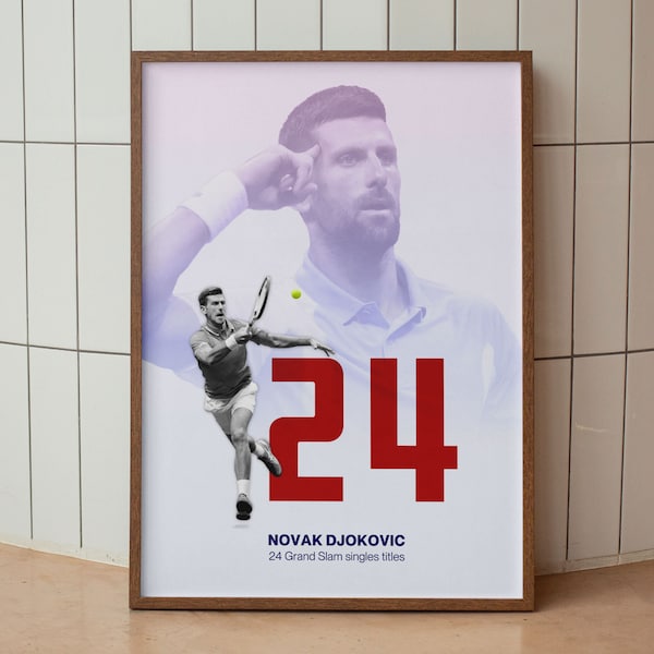 Djokovic 24 vainqueur du Grand Chelem | Affiche Djokovic | Conception minimaliste | Affiche Novak Djokovic | Djokovic imprime | tennis | Téléchargement numérique !!