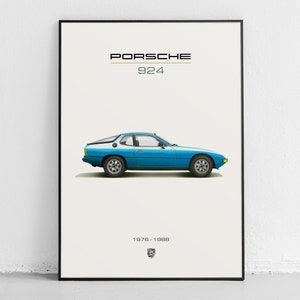 Póster de Porsche 924 / Póster de Porsche / Moderno de mediados de siglo / Estética vintage / Porsche 924 / Solo descarga digital.