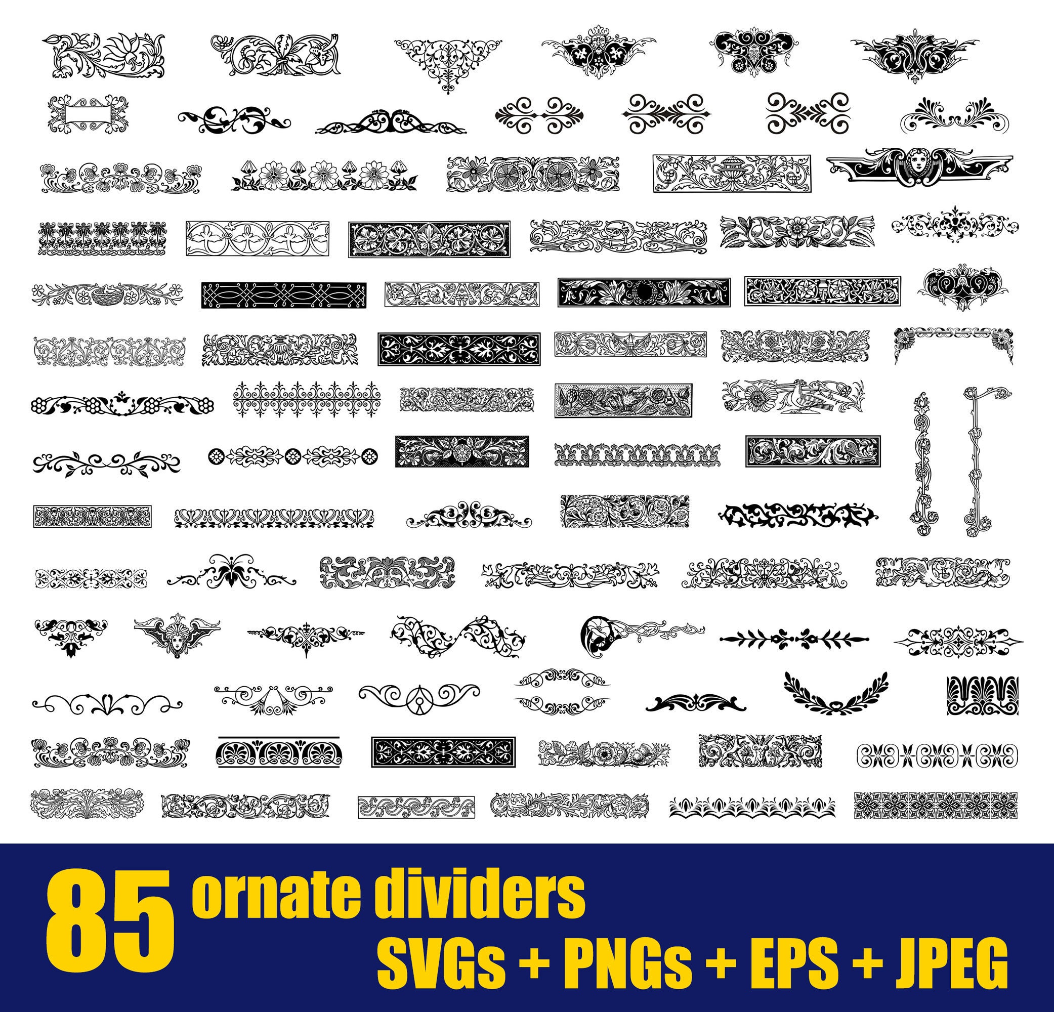 Collection of 85 Victorian/ Baroque Dividers! | Ornamental Dividers | Ornaments | Vintage Dividers | EPS, SVG & PNG Files- Digital Download!