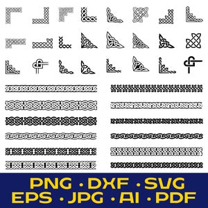 Paquete de esquinas celtas (24) y bandas celtas (12) - ¡Guardados individualmente en SVG/PNG/DXF/EPS/AI/PDF/jpeg - descarga digital!