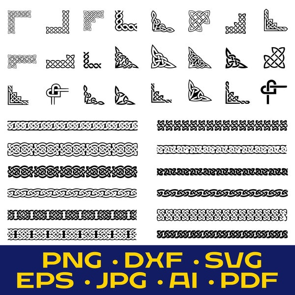 Keltische Ecken (24) und keltische Bänder (12) Packung - Einzeln gespeichert SVG/PNGs/DXFs/EPS/AI/PDF/jpeg - digitaler Download!!
