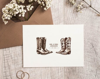 Personalized Wedding Card Download- Printable Custom Mr. & Mrs Wedding Card- Cowboy Boots Rustic Wedding