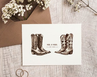 Mr. & Mrs. 2024 Wedding Card Download- Printable Rustic Wedding Card- Cowboy Boots Western Wedding- Instant Download