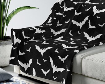 Bat Throw Blanket | Spooky Halloween Decor, Soft Velveteen or Sherpa