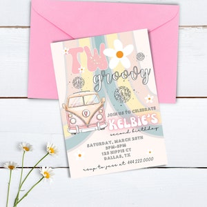 DIGITAL, Two Groovy Invitation, Two Groovy Birthday, Retro Birthday, Hippie Party, Pastel Colors
