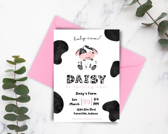 DIGITAL, Cow Birthday Invitation, Holy Cow, I’m one, Farm birthday