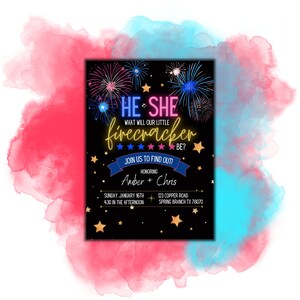 DIGITAL, firecracker, fireworks gender reveal invitation, 4th of July gender reveal, New Years gender reveal
