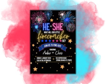 Firecracker Gender Reveal Einladung, 4.Juli, Neujahr (Digital)