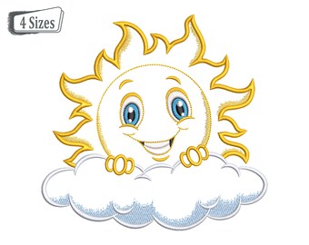 Summer Applique Designs, Sun Applique Machine Embroidery Designs, T-Shirts Digital Embroidery Applique Design - 4 Sizes - Instant Download