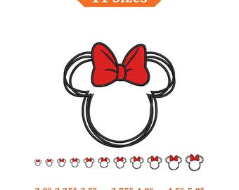 Minnie Applique Embroidery Design, Minnie Mickey Head Outline Machine Embroidery Files, Minnie Bow Monogram, 11 Sizes, Digital Download