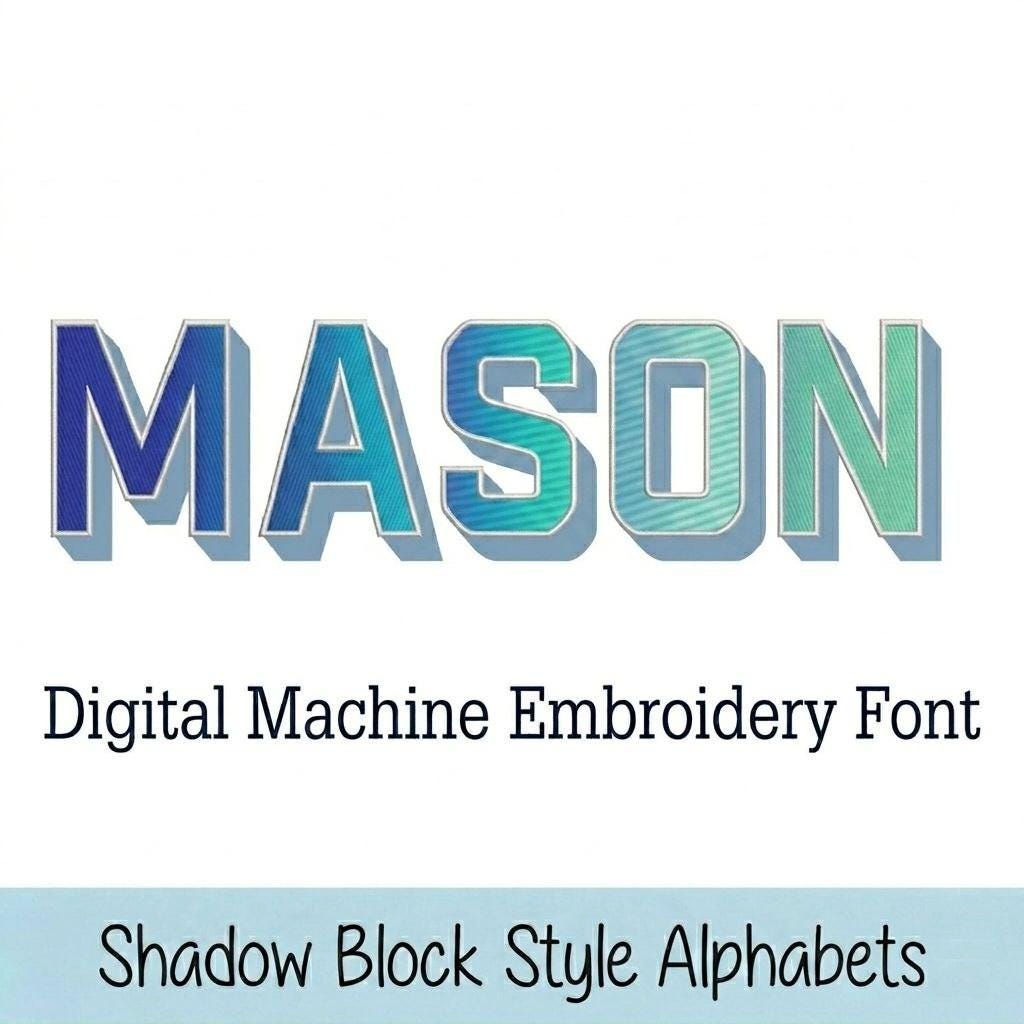 Block Shadow Embroidery Font, Shadow Letters Font Outline, Trendy ...