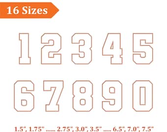 Varsity Numbers Applique Embroidery Design, College Sports Number Embroidery Designs, Jersey Numbers 0-9 for Kids Birthday Embroidery Files