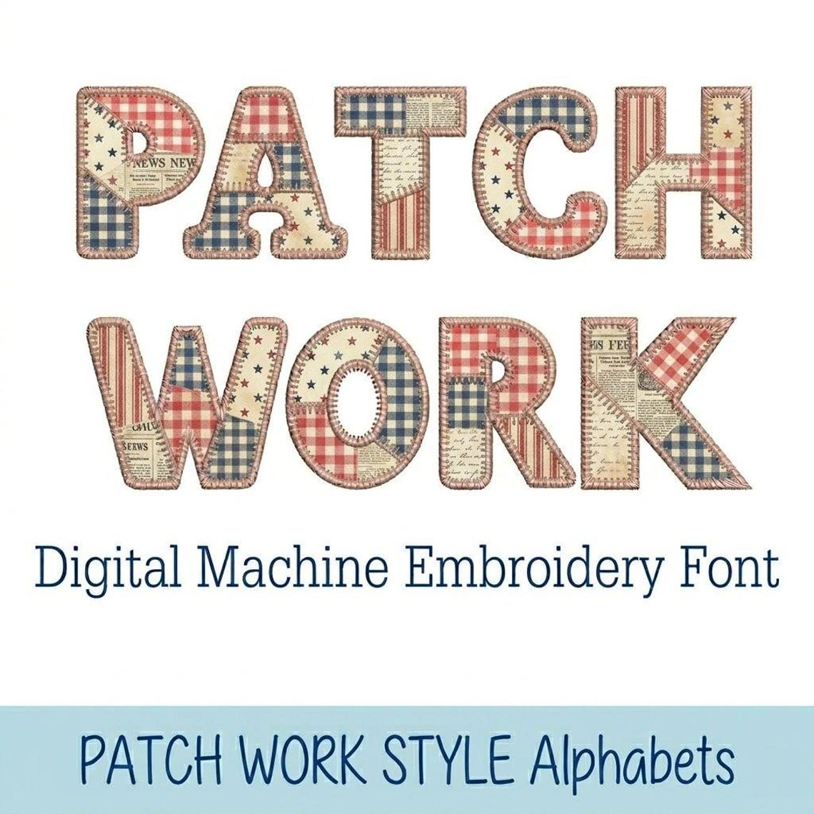 Patchwork Style Embroidery Font, Patchwork Applique Alphabet Font ...