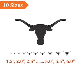 Longhorn Embroidery Design, Animal Face Silhouette, Texas Longhorns Head Design, Hook Them Horn Embroidery Design, 9 Sizes, Digital Download