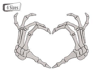 Skeleton Embroidery Files For Halloween, Skeleton Peace Hand Digital Embroidery Machine Design Patterns - 3 Sizes - Instant Download