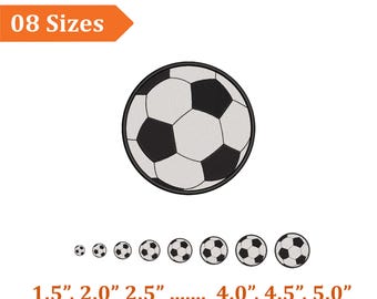May include: A black and white soccer ball design with a variety of sizes. The image includes the text "08 Sizes" and the sizes 1.5", 2.0", 2.5", 4.0", 4.5", and 5.0".