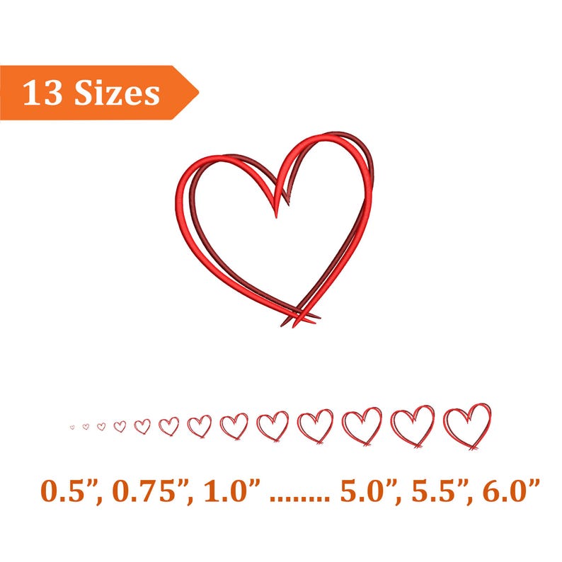 Heart Embroidery Design: Valentine Applique File (13 Sizes - Instant ...