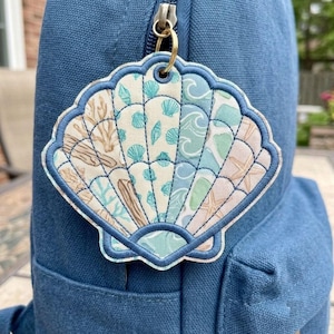 Sea Shell Tag Embroidery Design,  Summer In The Hoop Keychain Tag, Ocean Beach Tags Applique Design, In The Hoop Ocean Embroidery, 13 sizes