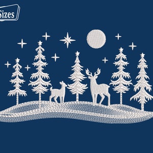 Winter Embroidery Pattern, Winter Landscape Embroidery Designs, Vintage Rustic Christmas Reindeer Machine Embroidery Digital Download Files