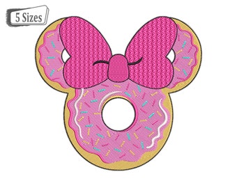 Donuts Ears Machine Embroidery Files,  Donut with Sprinkles Pink Icing Embroidery Digital Design Pattern - 3 Sizes - Digital Download