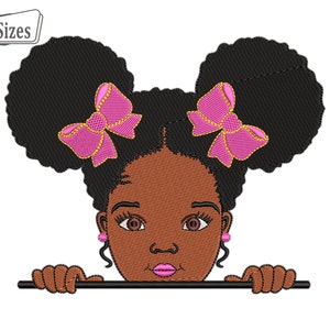Afro Girl Hair Puff Machine Embroidery Files, Cute Afro Ribbon Hair Peekaboo Girl Embroidery Digital Designs - 3 Sizes - INSTANT DOWNLOAD