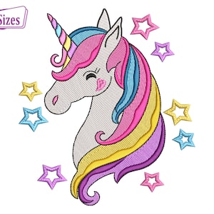 Wzory do haftu UNICORN, pliki z projektami do cyfrowej maszyny do haftu Unicorn Rainbow with Stars - 4 rozmiary, natychmiastowe pobranie