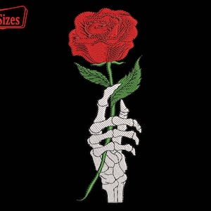 Skeleton Hand Machine Embroidery Patterns, Halloween Floral Skeleton Embroidery Files, Skeleton with Rose Skull Embroidery Digital Designs