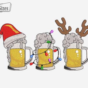 Christmas embroidery designs for machine, Drink drank drunk embroidery files, Drinking beer glass christmas digital embroidery design files