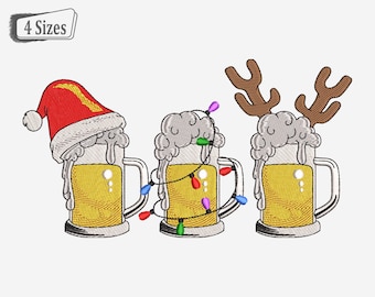 Christmas embroidery designs for machine, Drink drank drunk embroidery files, Drinking beer glass christmas digital embroidery design files