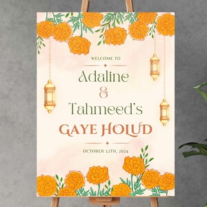 Gaye Holud, Haldi, Mehndi, Qawwali Welcome Sign | Customisable | Bengali, Bangladeshi, Indian, Punjabi, Pakistani Wedding Signage | Digital