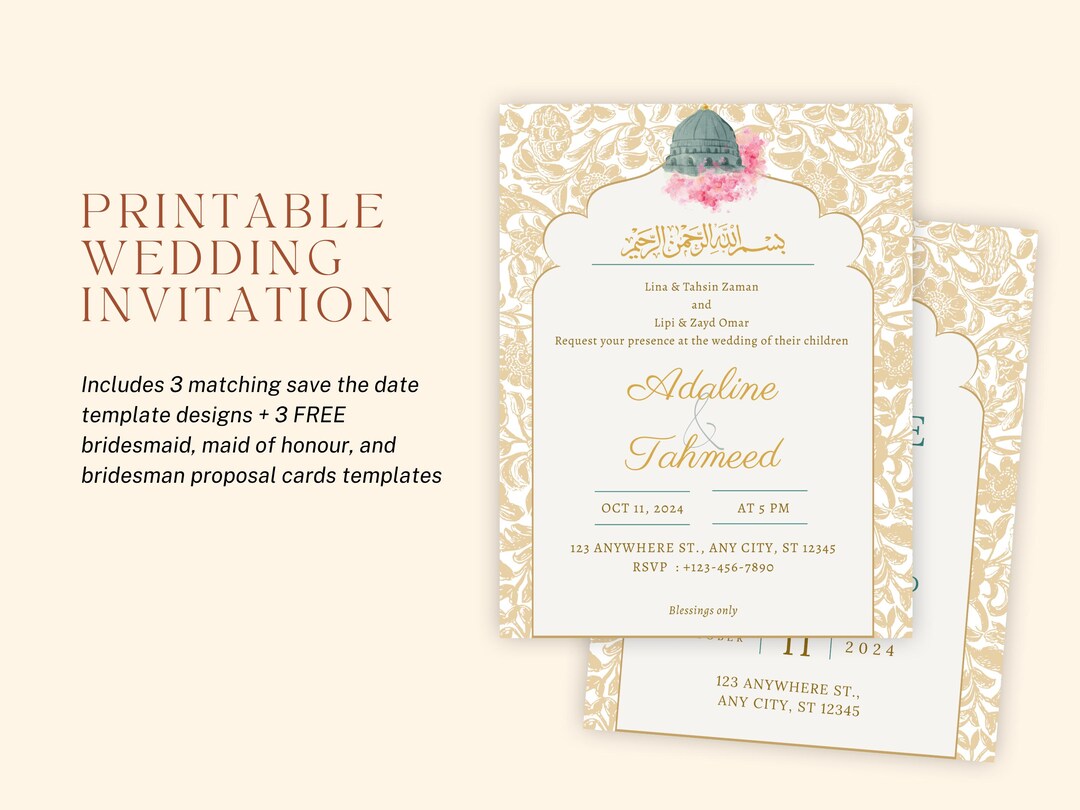 Akht, Nikkah, Wedding Ceremony Customisable Invitation, Save the Date ...