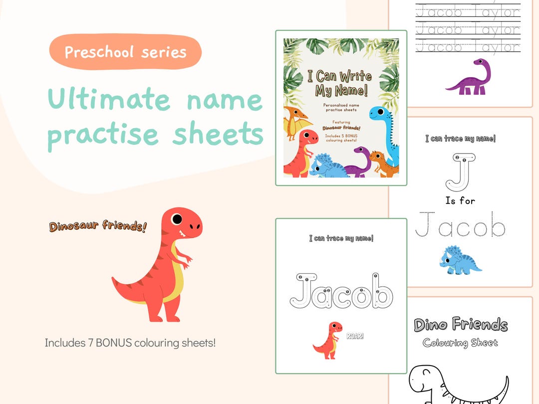 Dinosaur Name Tracing Workbook: Personalized Handwriting Practice (PDF ...