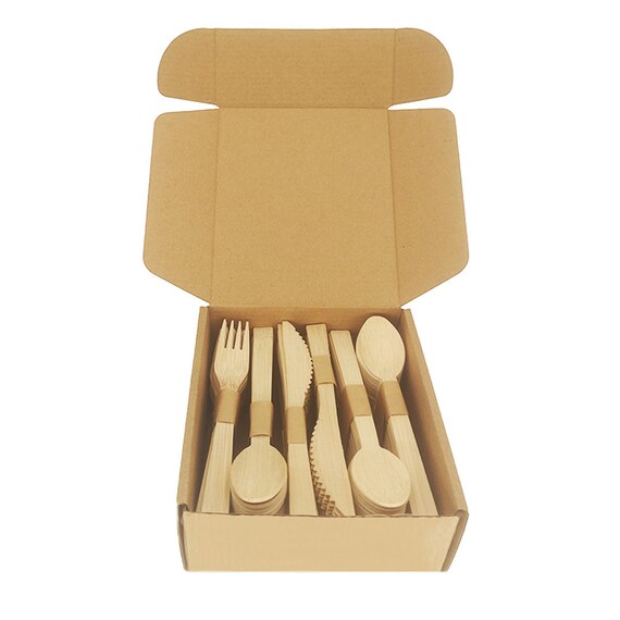 Disposable Bamboo Flatware Cutlery Sets 40 Forks 20 Knives Etsy
