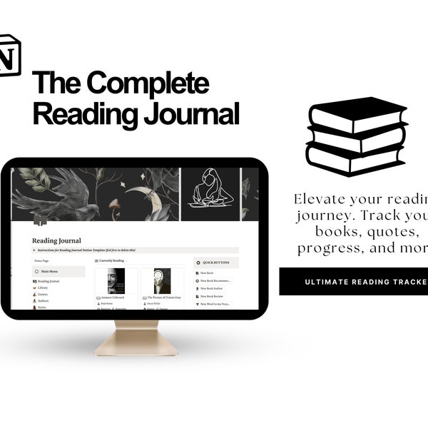 Notion Reading Journal | Notion Book Tracker | Notion Dashboard | Digital Reading Planner | Dark Academia | Aesthetic Notion Template