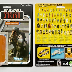 May include: Vintage Star Wars Return of the Jedi Rebel Commando action figure, in original packaging. The packaging features the Star Wars logo, character image, and Kenner branding. The back shows other action figures.