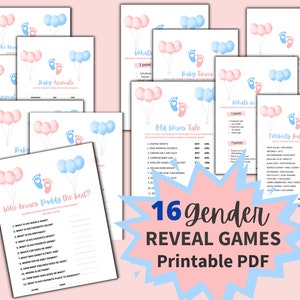 Blue or Pink Gender Reveal Game Bundle Printable, Baby Shower Party Games, boy or girl game, Baby reveal games, Bingo,  Baby prediction game