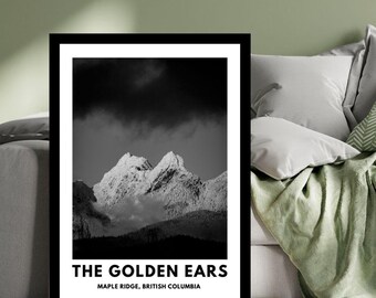 The Golden Ears Mountain Digital Print Black and White Maple Ridge British Columbia Printable Mountain Photography Art