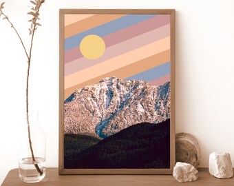 Mountain with coloured Sky Wall Art - Digital Download, Digital print, 3 sizes