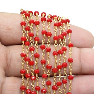 Ruby Chalcedony Brass chain,Jewelry Making Chain,Beaded rosary chain,Ruby Chalcedony 3mm Beaded Chain,Ruby Chalcedony Wire Wrapped Chain