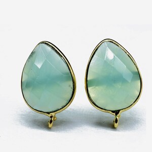 Aqua Chalcedony Earring Connector,Finding Stud Earring Connector,Jewelry Making,Ear Post Studs Connector,Single Bail Earrings Connector,Gift