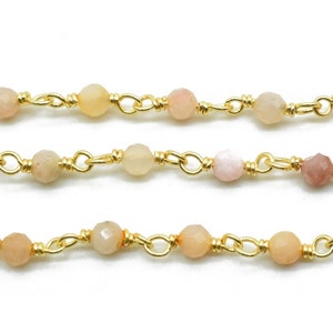 Pink opal 3mm Beaded Chain,Opal Beads, Priced Per Foot,Rosary Style,beaded chain, rosary chain, jewelry making supplies,wire wrapped Rosary