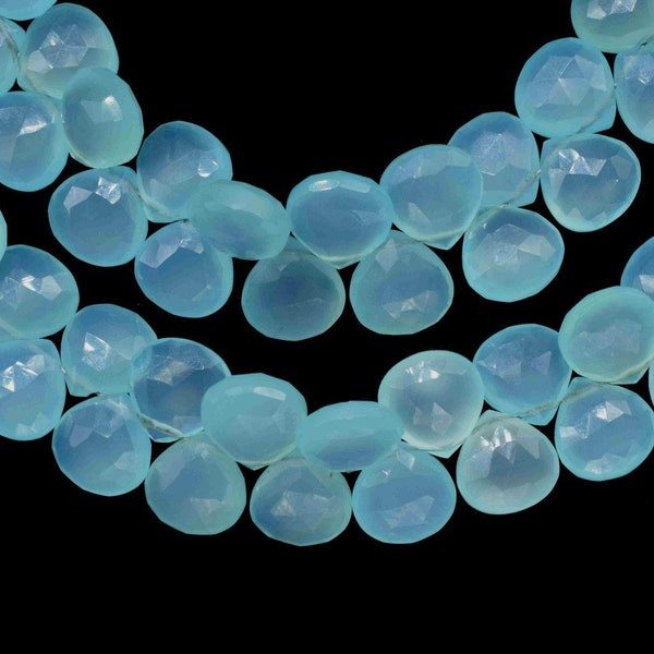 Aqua Chalcedony Faceted Heart Shape Briolettes,Gemstone Heart Shape Jewelry,loose Gemstone Briolette Natural Aqua Chalcedony Briolettes,