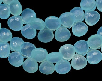 Aqua Chalcedony Faceted Heart Shape Briolettes,Gemstone Heart Shape Jewelry,loose Gemstone Briolette Natural Aqua Chalcedony Briolettes,