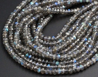 Calidad AAA Llamativo Natural Luz Gris Labradorita Facetada Rondelle 7.5mmx8mm Bead Rainbow Flash Facetado Rondelle Beads 6" Labradorite Strand