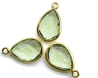 14k Solid Gold 4,5,6mm Natural Green Amethyst Charm Pendant
