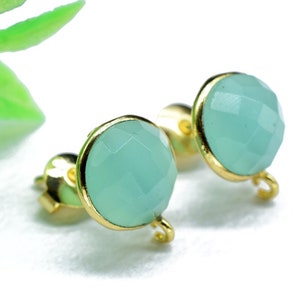 Aqua Chalcedony 10mm Round Earring Connector,Gemstone Earrings Connector,Finding Earring Connector,Jewelry,Gemstone Ear Post Studs Connector