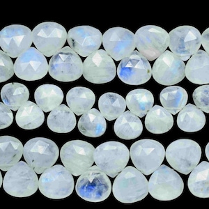 Cuentas de piedra lunar, cuentas de piedra lunar, briolettes de piedra lunar Cuentas de piedra lunar arcoíris facetadas en forma de corazón de 10 mm, briolettes de piedra lunar en forma de corazón