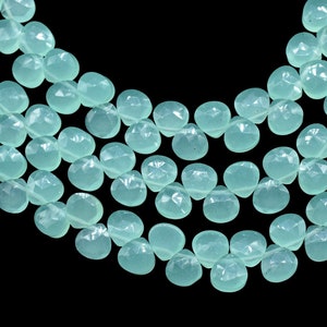 AAA Quality Briolette,7&#39;&#39;pear shape strand,Chalcedony stones Briolettes,Aqua Chalcedony 6mm Heart Shape Briolettes,Chalcedony Briolette