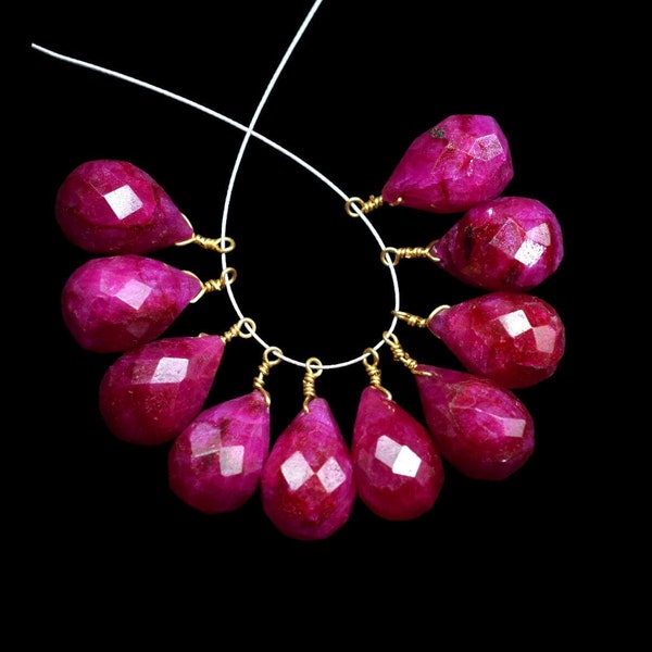 Ruby Drops Briolette/AAA Quality Briolette/Aqua Faceted Drop Shape Briolette/Hanging Beads/Ruby Gemstone Drops/Red Gemstone Drops