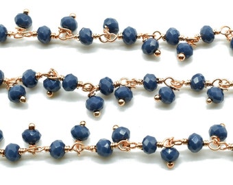 Blauer Saphir Cluster Perlen Kette,Soldby Foot Wholesale,Gold überzogener Draht gewickelt Rosenkranz Kette,Dangling Facettierte Wire Wrapped Perlen Kette